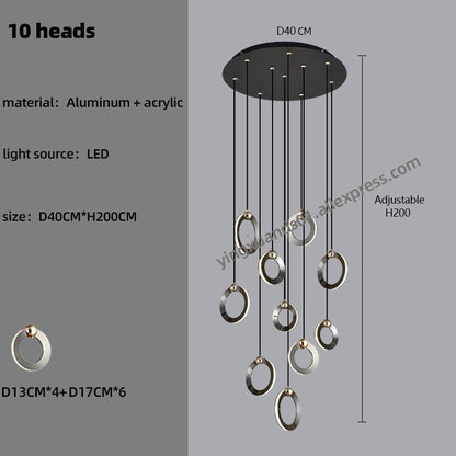 Pendant Staircase LED Attic Villa Living Room Ceiling Pendant Lights 2023 Designer Lamp Nordic Long Annular Staircase Chandelier