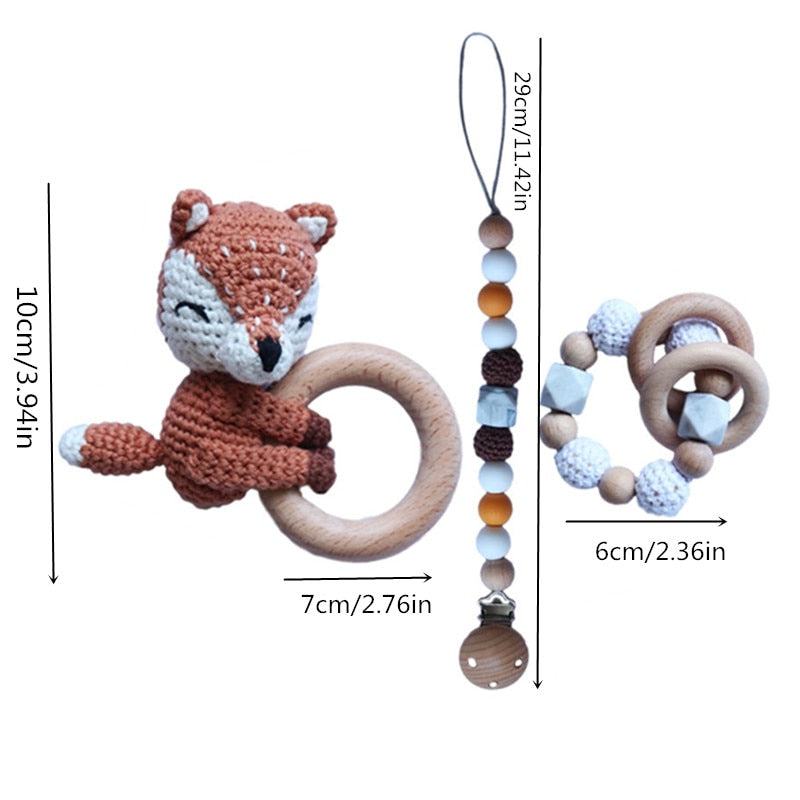 BPA Free Crochet Baby Teether Newborn Dummy Holder Pacifier Clips Teething Bracelets Cute Soother Chain Infants Rattle Teether
