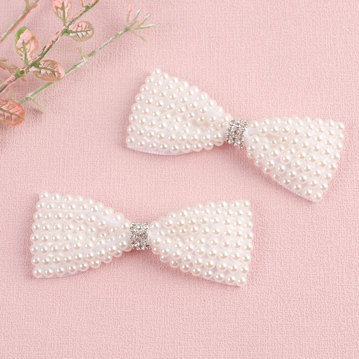 White Pearl Hair Bows With Hair Clips For Girls Kids Boutique Layers Bling Rhinestone Center Bows Hairpins Hair Accessories