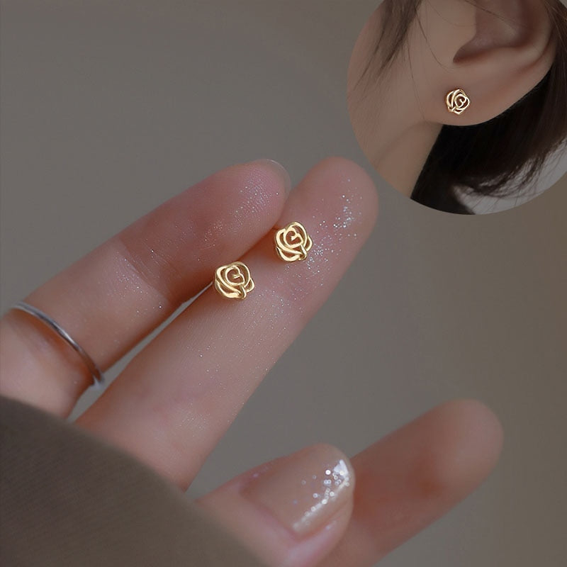 925 Silver Needle Simple Shiny Zircon Earrings Gold Plating Jewelry Crystal Stud Earrings Women