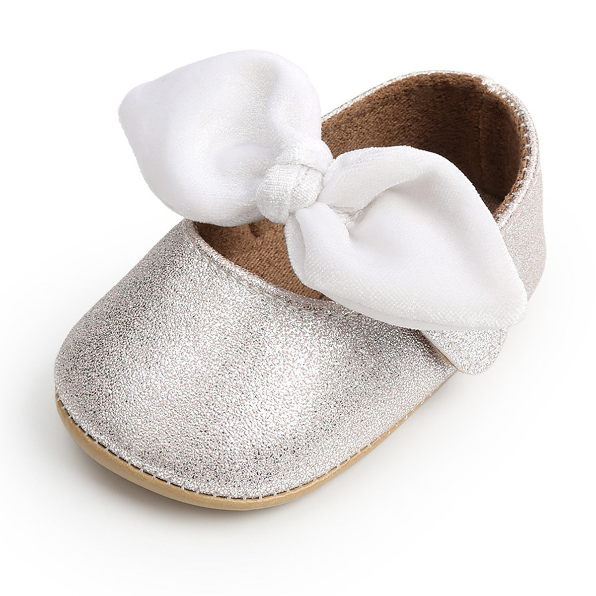 Newborn Baby Shoes Baby Boy Girl Shoes Girl Classic Bowknot Rubber Sole Anti-slip PU Dress Shoes First Walker Toddler Crib Shoes