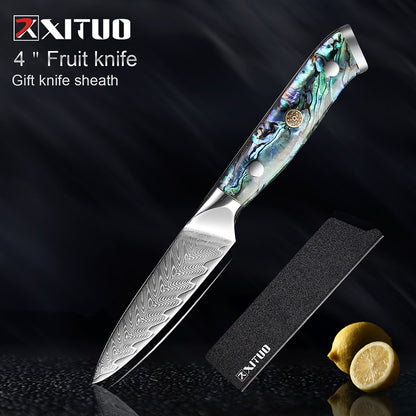 XITUO 1-5 PCS Damascus Steel knife Set Kitchen Cooking Tools Chef Knife Japanese Santoku Boning knife Exquisite Shell Handle