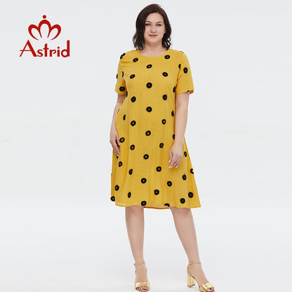Astrid Women&#39;s Summer Dress 2023 Elegant Dress Cotton Oversize Office Polka Dot Embroidery Design Pocket Long Dresses for Women