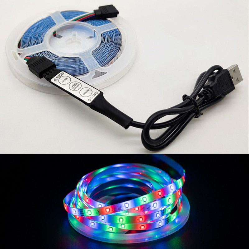 LED Strip Light Flexible Lamp 1M 2M 3M 4M 5M Tape Diode SMD 2835 DC5V Desk Screen TV Background Lighting USB Cable 3 Key Control