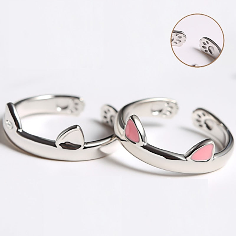 Cat Ear Finger Rings Open Design Cute Footprints Fashion Jewelry Ring For Women Young Girl Child Gift Adjustable Animal Ring