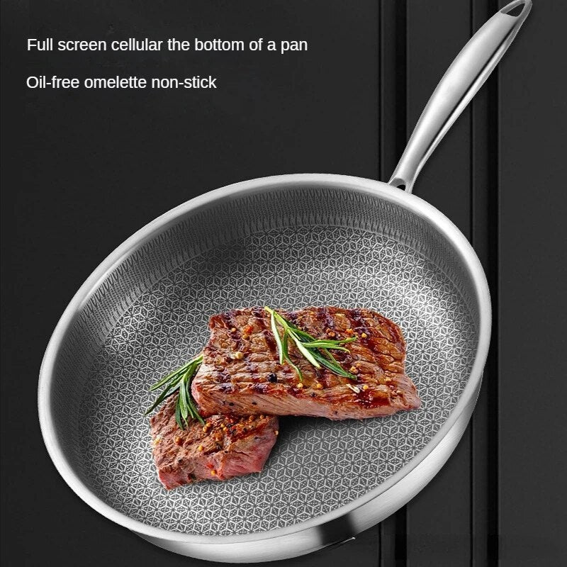 Frying Pan Stainless Steel Honeycomb Cooking Double Sided Non-stick Non-coated Full Screen Omelet Steak Pancake Cookware Kitchen