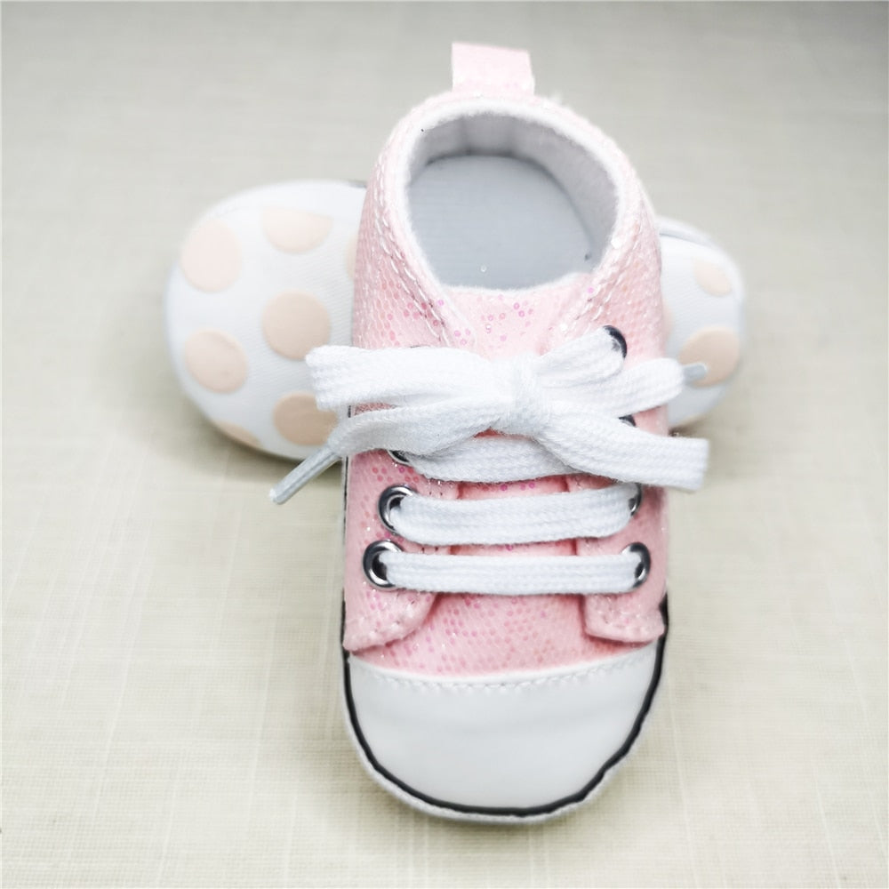 2023 Newborn Sequined Canvas Baby Sneakers Baby Shoes Baby Boys Girls Shoes Baby Toddler Shoes Soft Sole Non-slip Baby Shoes