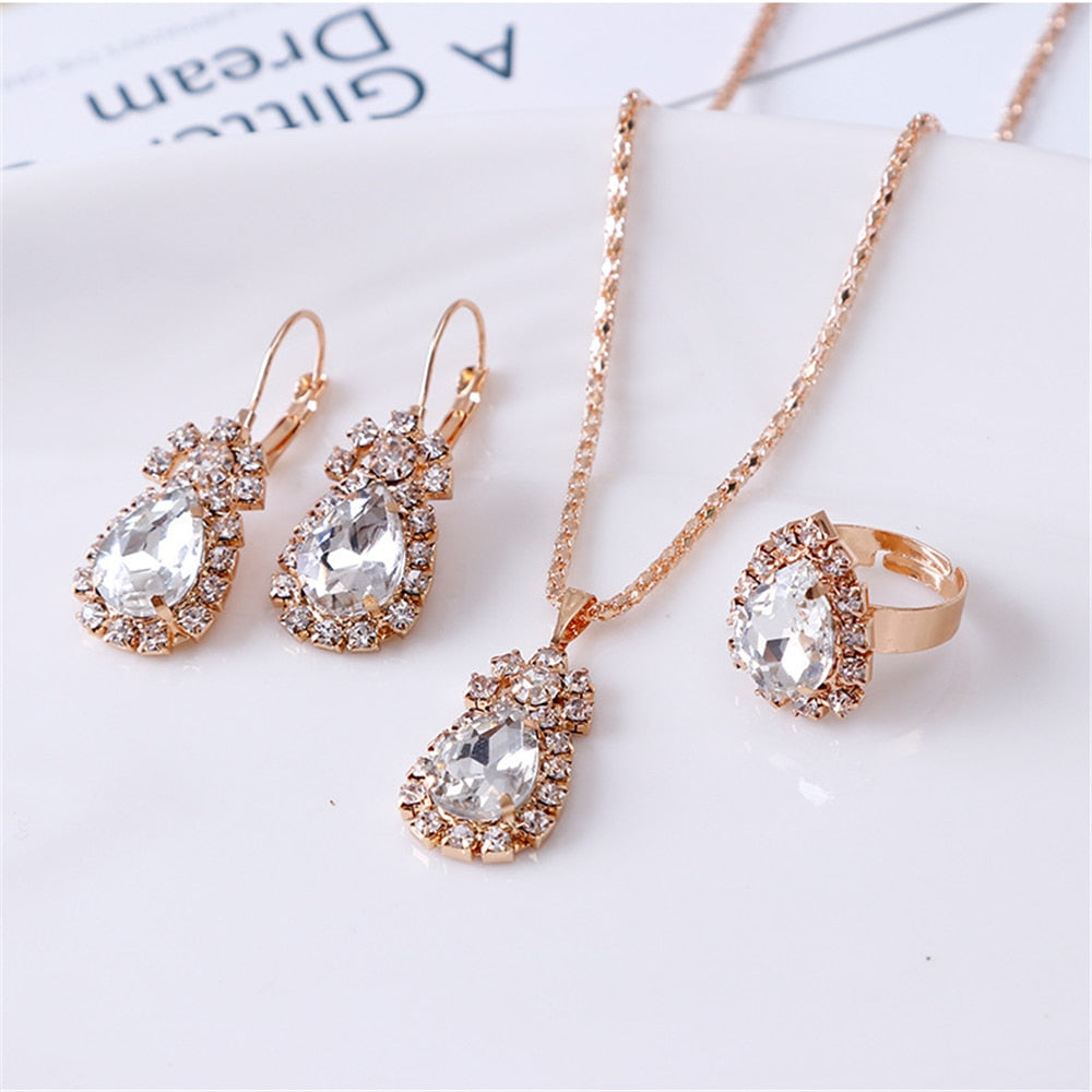 Exquisite Double Heart Necklace Earrings Bracelet Jewelry Set Charm Ladies Jewelry Fashion Bridal Accessory Set Romantic Gifts