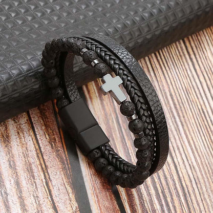 High Quality Leather Bracelet Men Classic Fashion Tiger Eye Beaded Multi Layer Leather Bracelet For Men Jewelry Gift