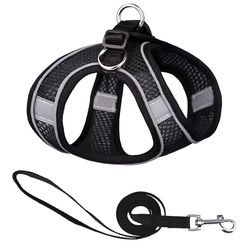 Reflective Pet Harness Dogs Strap With Leash Adjustable Nylon Harness Vest Breathable Collars For Chihuahua Small Large Dogs