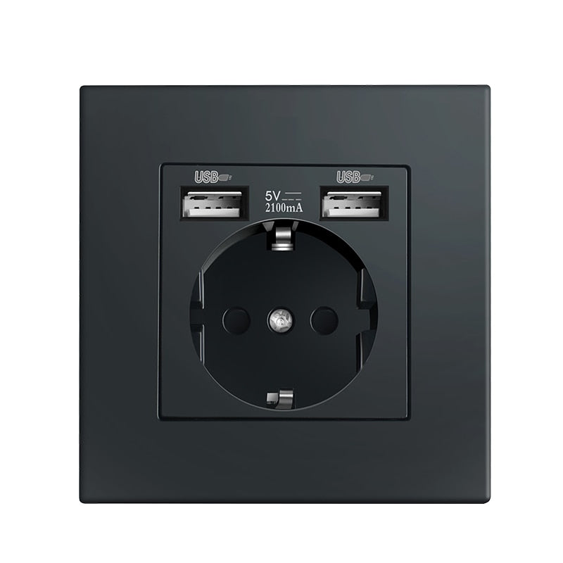 Depoguye Wall Type Dual USB Power Socket 2.1A, Electrical Socket Wall Plug with Usb, 16A 220V Outlet, German EU Standard Socket