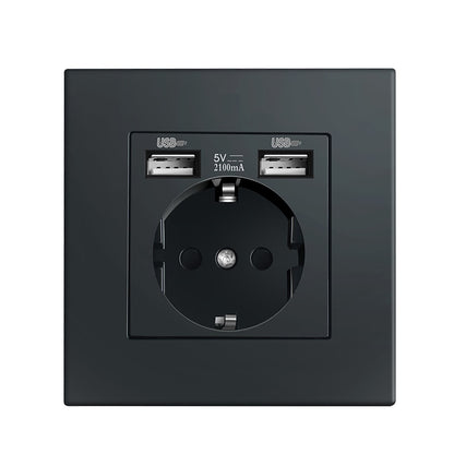 Depoguye Wall Type Dual USB Power Socket 2.1A, Electrical Socket Wall Plug with Usb, 16A 220V Outlet, German EU Standard Socket