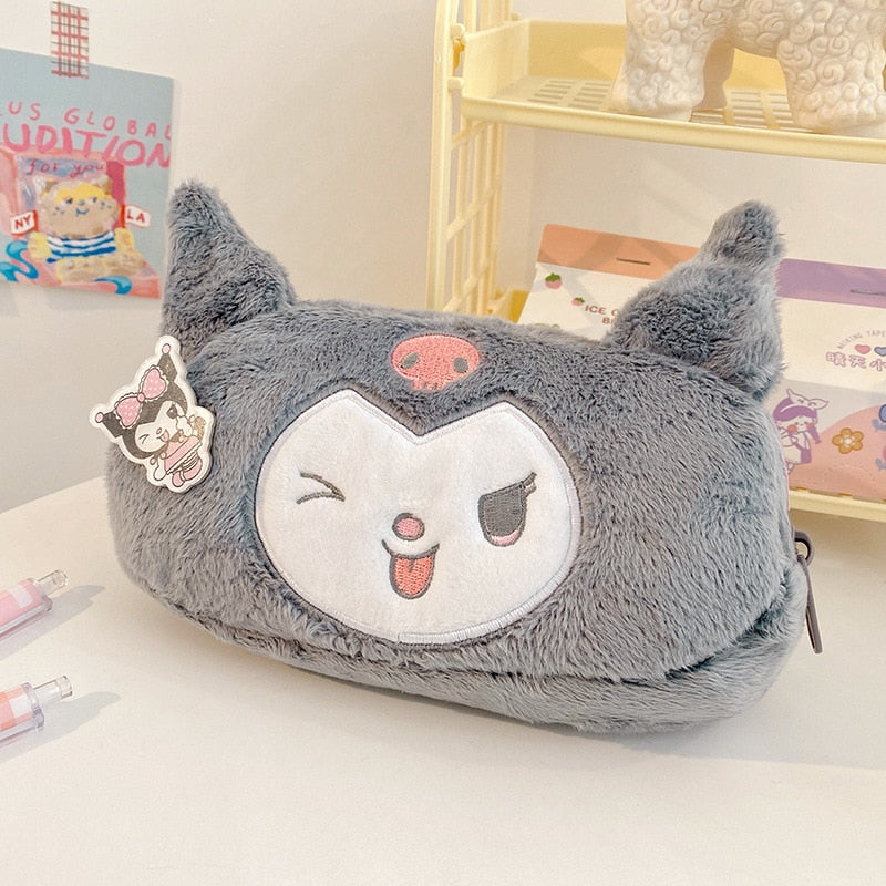 Sanrioed Hello Kitty Plush Pencil Case My Melody Cinnamoroll Purin Cartoon Storage Bag Large Capacity Makeup Bag Stationery Gift