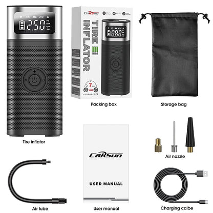 CARSUN Rechargeable Car Air Inflator Pump With LED Lamp For Car Motorcycle Bicycle Tyre Ball Wireless Mini Auto 120PSI Tire Pump