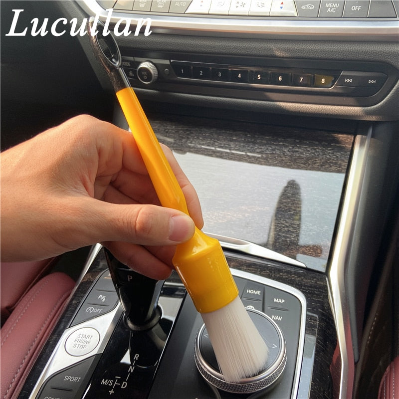Lucullan Durable But Not Hard 5 PCS Set PBT White Plastic Hair Interior and Wheels Cleaning Tools Car Detailing Brush