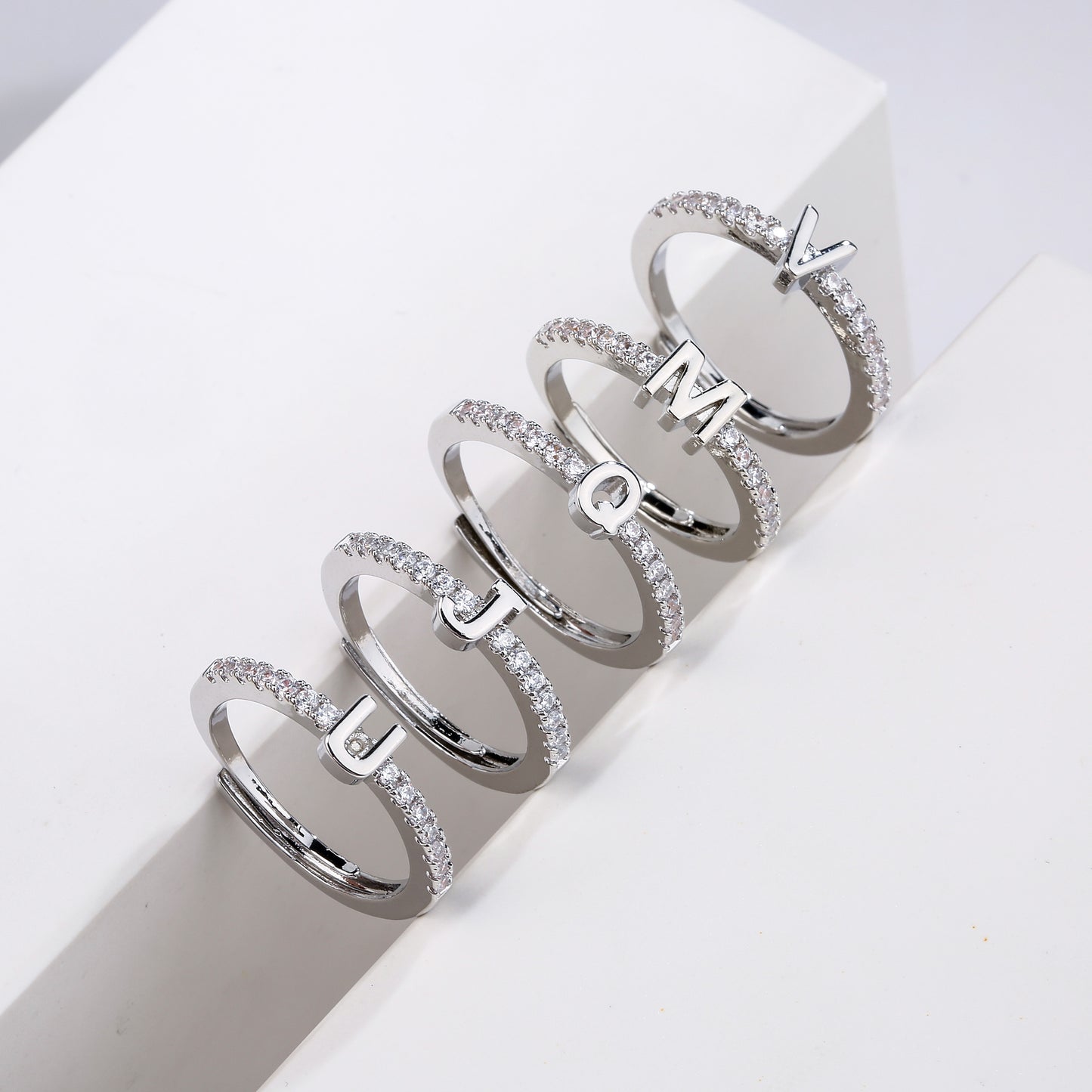 HECHENG,Fashion Initials Letter Ring Women Classic Simple Opening Finger Ring For Women Party Jewelry Gift Wholesale