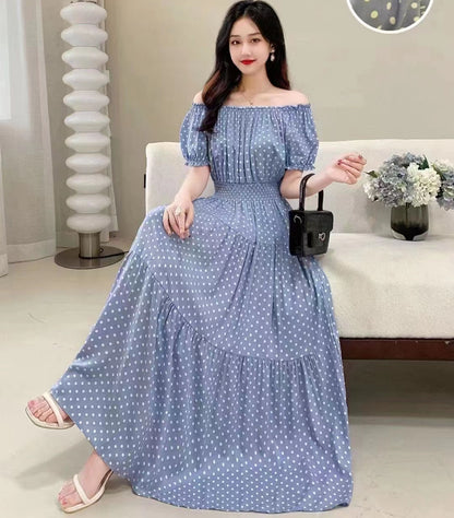 Summer Women Dress Loose Korean Style Bohemian Floral Cotton Beach Off-Shoulder Print Casual Vintage Vestidos Robe Maxi Dresses