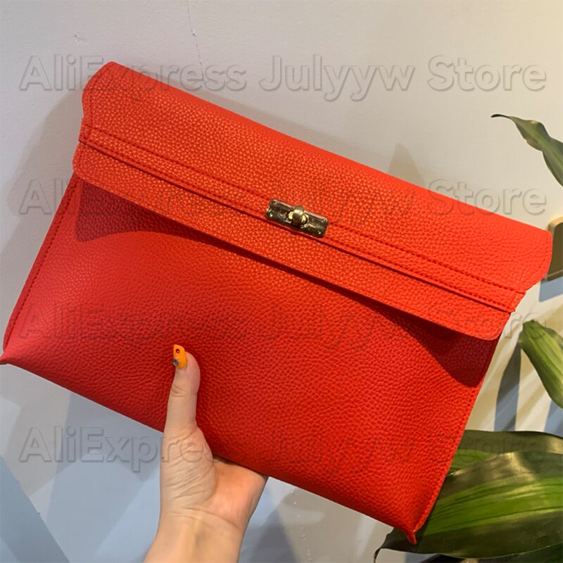 Red Clutch Bag Women Simple Women Ladies Clutch Pu Leather Envelope Clutch Bags Leather Women Lychee Pattern Purse Hand Bags