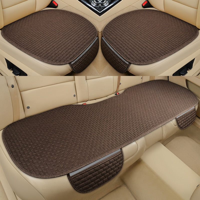 Flax Car Seat Cover Front Rear Back Linen Fabric Cushion Summer Breathable Protector Mat Pad Vehicle Auto Accessories Universal