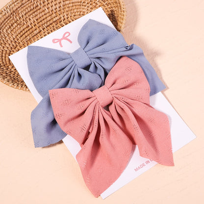2Pcs/set Women Girls Sweet Solid Bowknot Hair Clips Print Bows Hairpins Ribbon Barrettes Duckbill Clip Headwear Hair Accessories