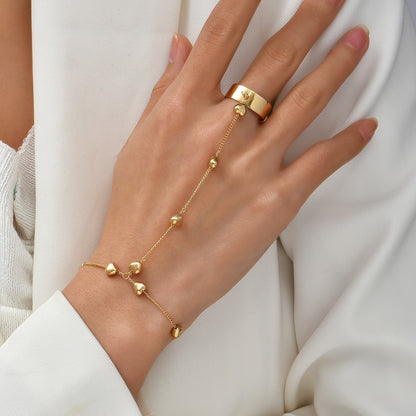Bracelet à chaîne Simple avec pendentif en forme de cœur, anneau de doigt large en plaqué or pour femmes, bijoux de harnais à main