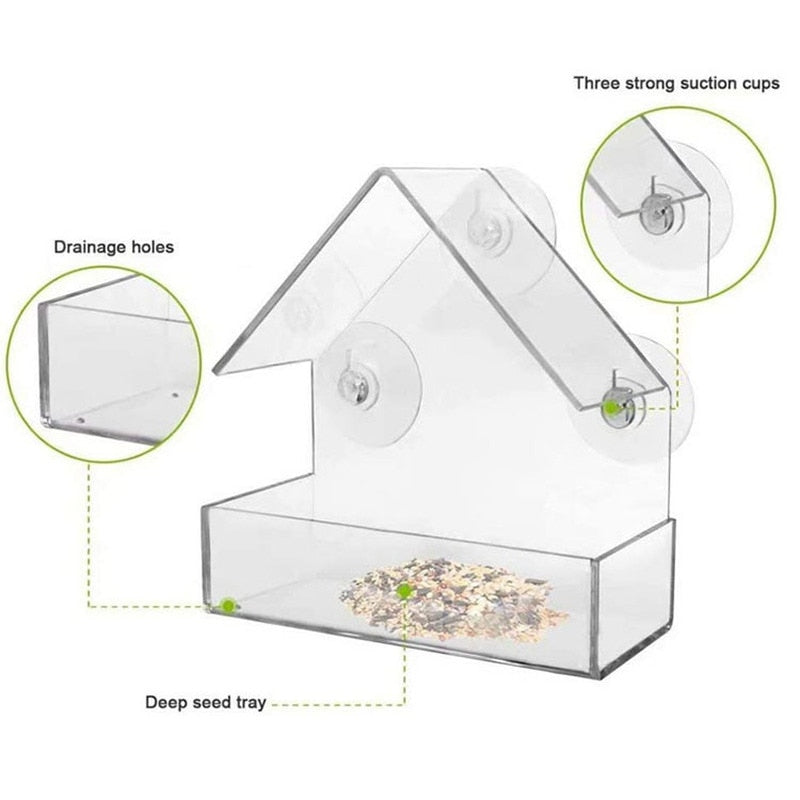 Bird Feeder Acrylic Transparent Window Bird Feeder Tray Bird House Pet Feeder Suction Cup Installation House Type Feeder