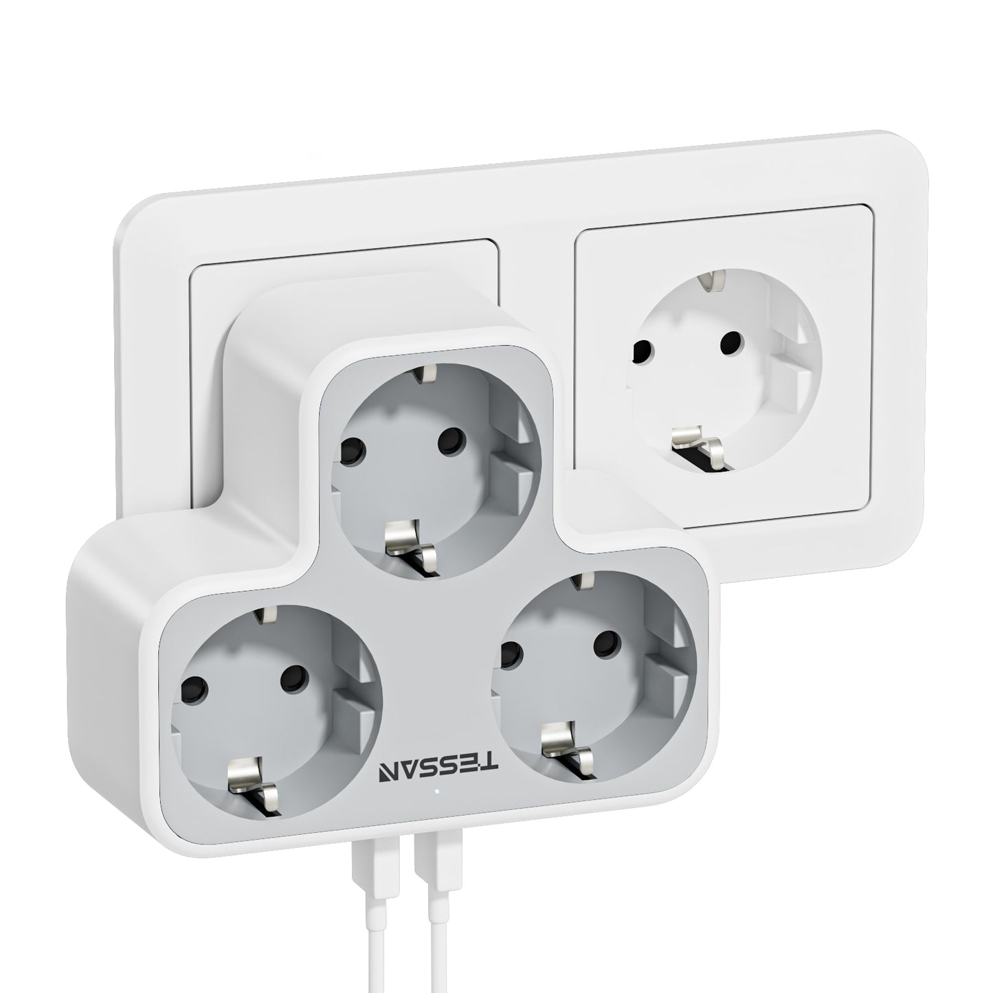 TESSAN Multi Outlets Power Stirp with Outlet and USB Ports, EU Wall Socket Power Adapter with Overload Protection for Home