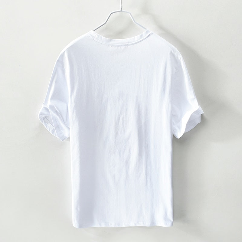 Italy brand linen short sleeve t-shirt men casual loose t shirt mens cartoon embroidery stitching round neck tshirt male camisa
