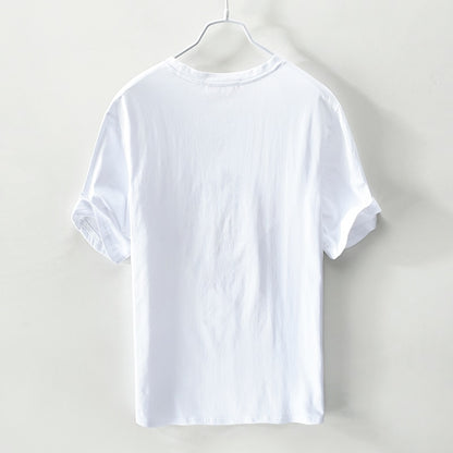 Italy brand linen short sleeve t-shirt men casual loose t shirt mens cartoon embroidery stitching round neck tshirt male camisa