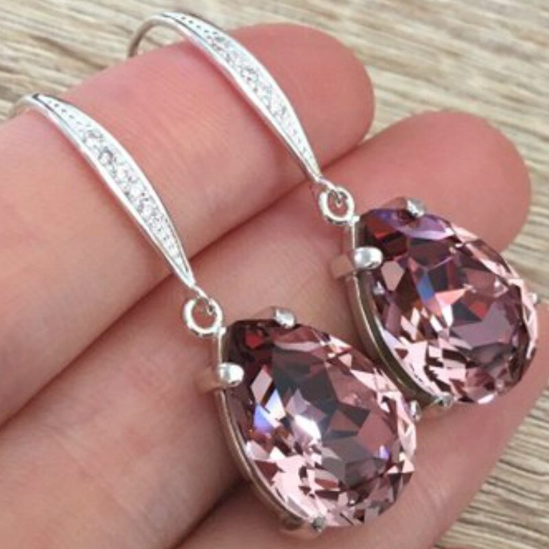 Luxury Jewelry Vintage Rose Red Crystal Female Earrings for Women Wedding Love Dangle Earring Valentines Day Gift Boho Jewelry