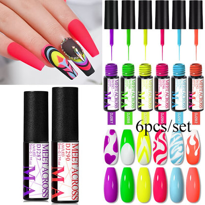 MEET ACROSS 6/12Pcs Nail Liner Gel Set Line Polish Gel Kit Nail Art Design For UV Paint Nail Drawing Polish DIY Painting Varnish