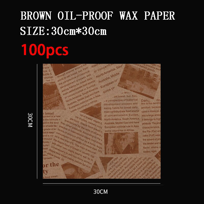 50/100pcs Oil Proof Wax Paper for Food Baking Barbecue Burger Fries Bread Baking Paper Plate Mat Baking supplies