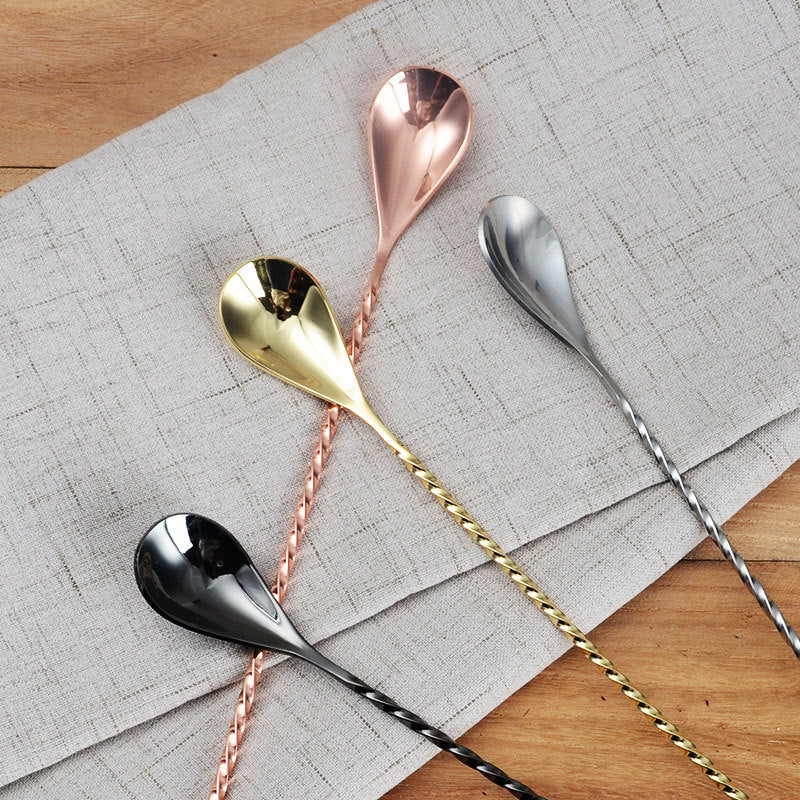 30/40/50cm Stainless Steel Stir Bar Spoon Mixing Ounces Cocktail Scoops Spiral Pattern Bartender Tools Teadrop Spoon Bar Tool