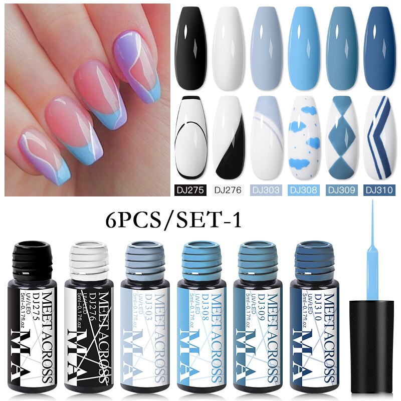 MEET ACROSS 6/12Pcs Nail Liner Gel Set Line Polish Gel Kit Nail Art Design For UV Paint Nail Drawing Polish DIY Painting Varnish