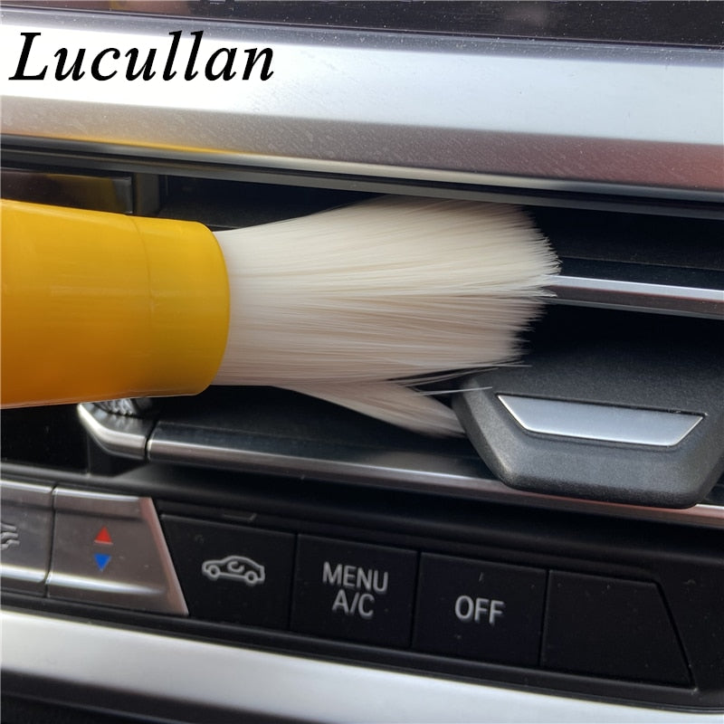 Lucullan Durable But Not Hard 5 PCS Set PBT White Plastic Hair Interior and Wheels Cleaning Tools Car Detailing Brush