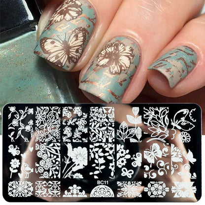 French Nail Art Stamping Plate Geometry Wave Line Drawing Templates Flower Love Lace Stamp Nail Charm Mold Stencil Tools LAXY-D-