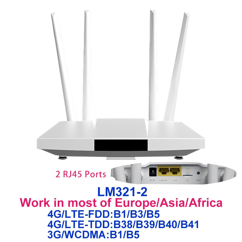 300Mbps 4G SIM Card Router Unlock LTE Wifi Antennas CPE RJ45 WAN/LAN Port Mobile Hotspot Wi-Fi Wireless Modem Broadband Network