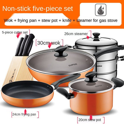 non stick pot set kitchen full set household three piece frying soup pot combination induction cooker gas