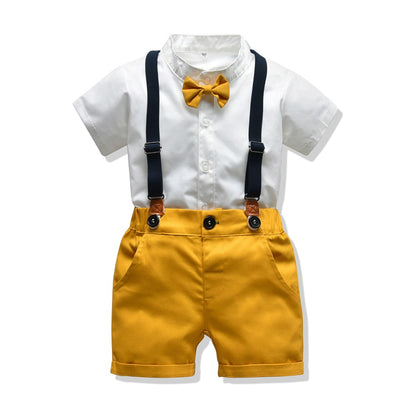 Baby Boy Clothes Birthday Party Baby Costume Boys Gentleman Tie Blue Shirt Vest Pants Autumn Toddler Baby Clothing Set Outfits