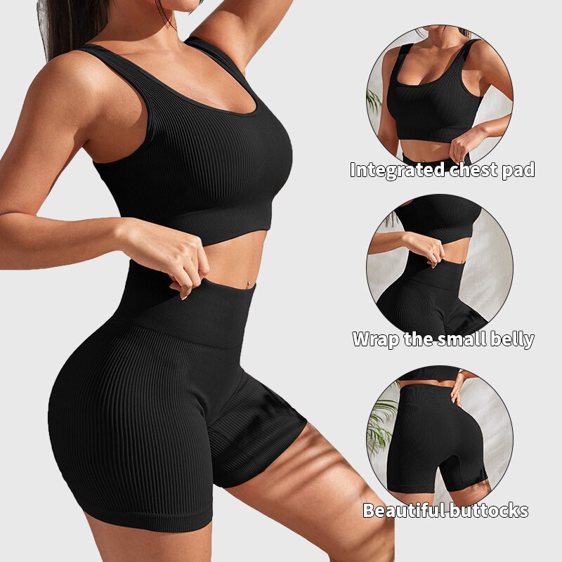 Seamless Yoga Set Gym Suits With Shorts Crop Top Sexy Bra Women's Pants 2 Pieces Set Running Workout Outfit Fitness Clothing