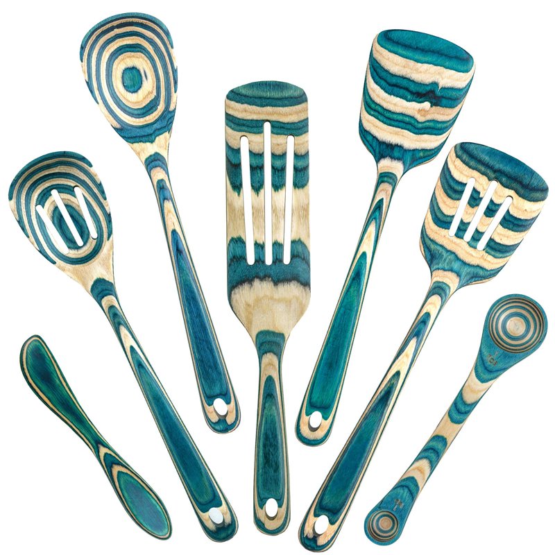 Collection 7 Piece Wooden Cooking Utensil Set, Safe for Nonstick