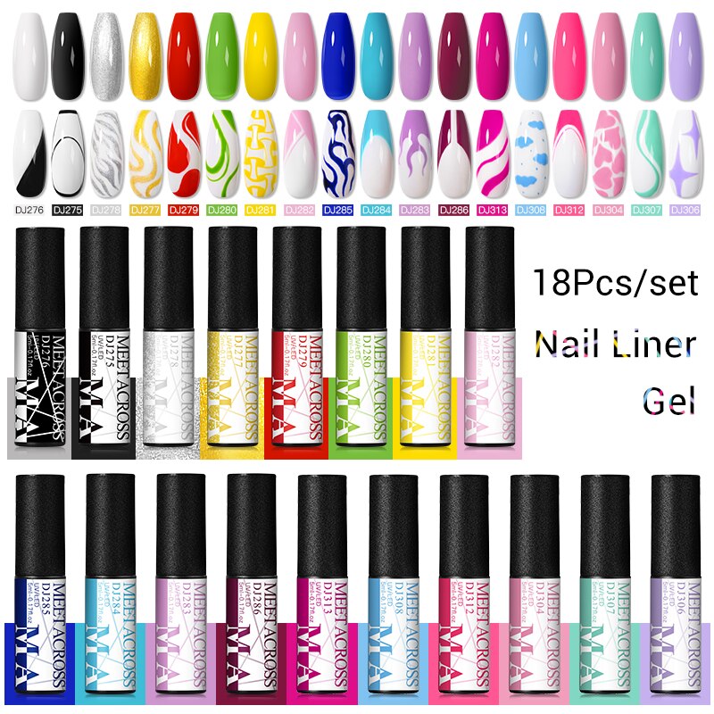 MEET ACROSS 6/12Pcs Nail Liner Gel Set Line Polish Gel Kit Nail Art Design For UV Paint Nail Drawing Polish DIY Painting Varnish