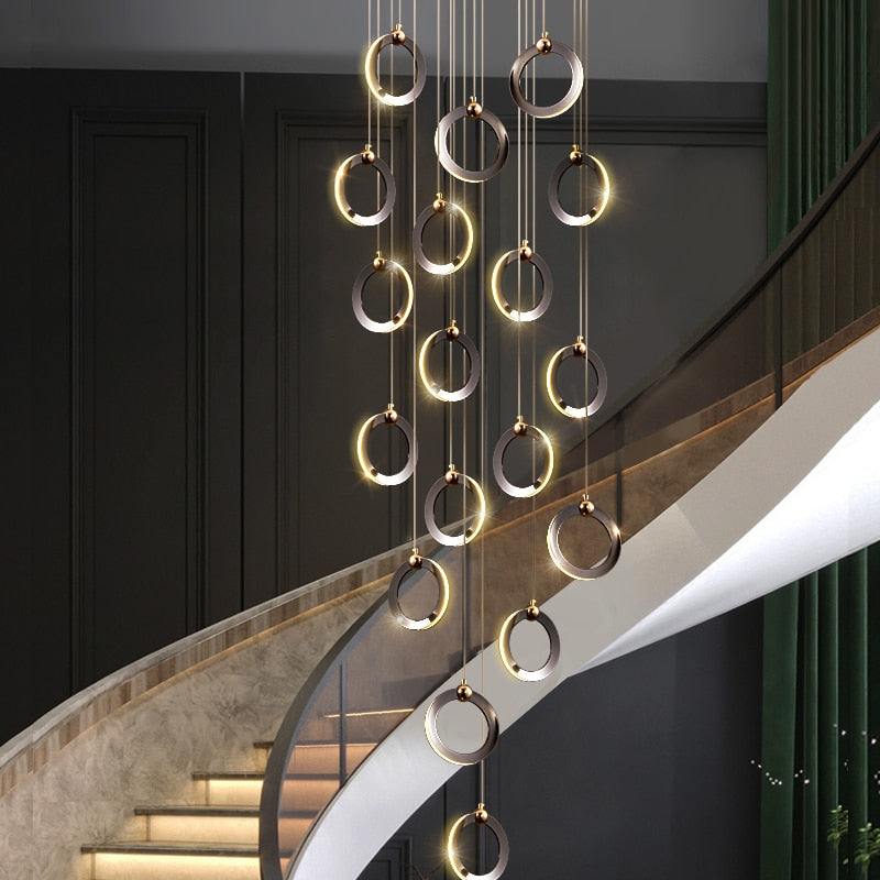 Pendant Staircase LED Attic Villa Living Room Ceiling Pendant Lights 2023 Designer Lamp Nordic Long Annular Staircase Chandelier