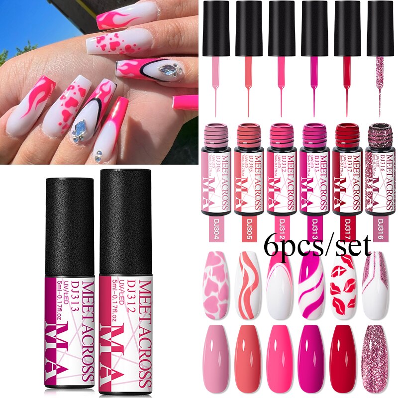 MEET ACROSS 6/12Pcs Nail Liner Gel Set Line Polish Gel Kit Nail Art Design For UV Paint Nail Drawing Polish DIY Painting Varnish