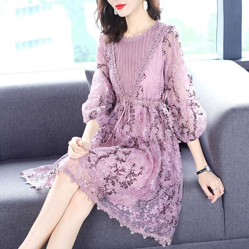 Elegant Ruffles Loose Bandage Bow Embroidery Lantern Sleeve Mini Dress Women Clothing 2023 Summer New Office Lady Princess Dress