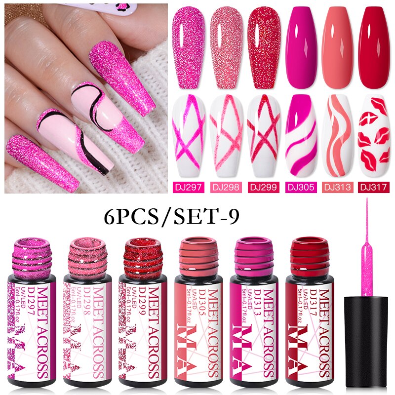 MEET ACROSS 6/12Pcs Nail Liner Gel Set Line Polish Gel Kit Nail Art Design For UV Paint Nail Drawing Polish DIY Painting Varnish