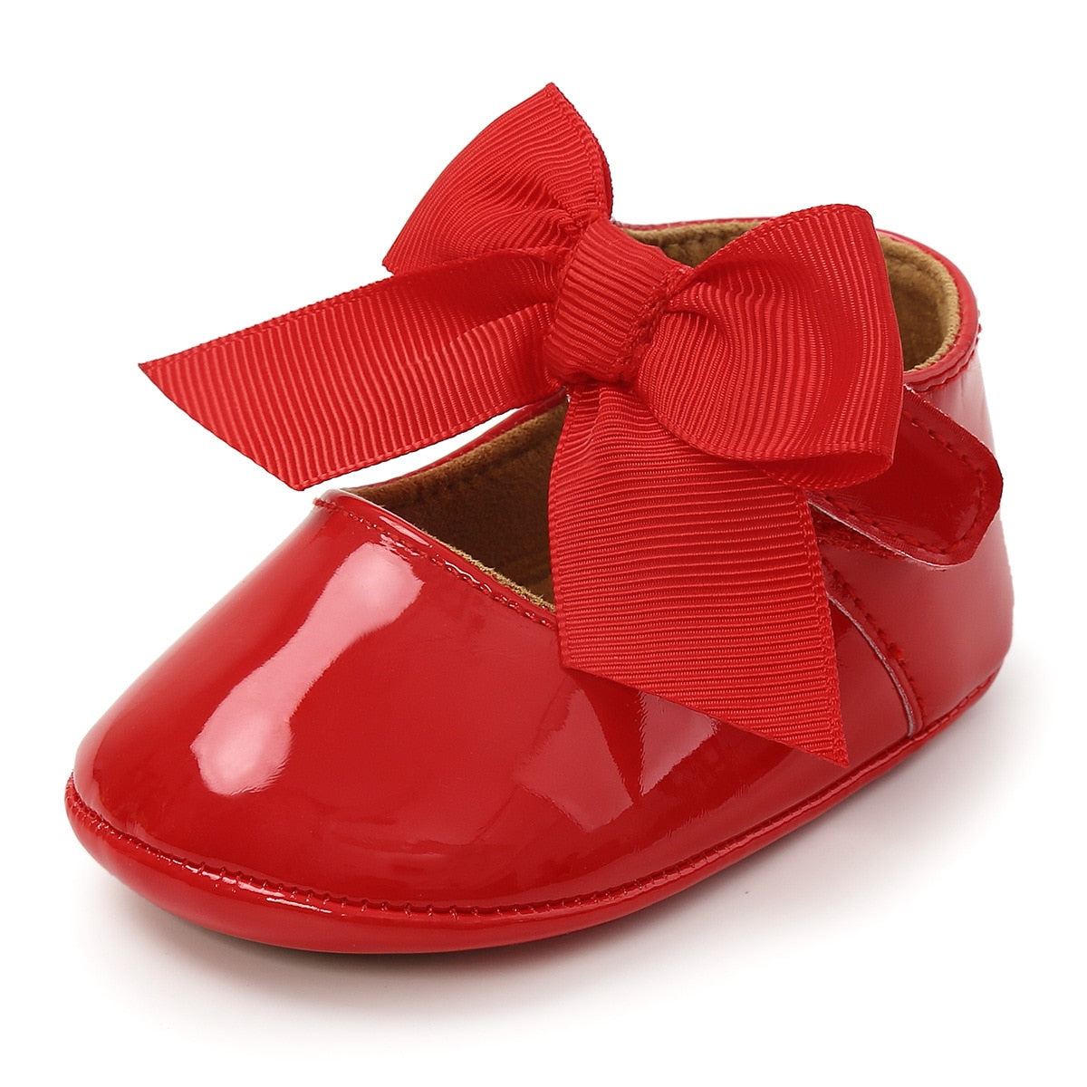 Newborn Baby Shoes Baby Boy Girl Shoes Girl Classic Bowknot Rubber Sole Anti-slip PU Dress Shoes First Walker Toddler Crib Shoes