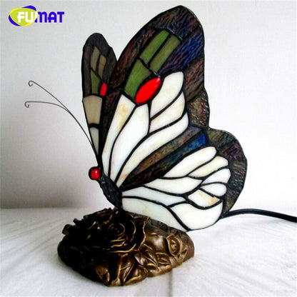 Tiffany Table Lamp Retro Stained Glass Butterfly Desk Lamp Hotel Decor Table Lamp Bedroom LED Night Light Christmas Decoration