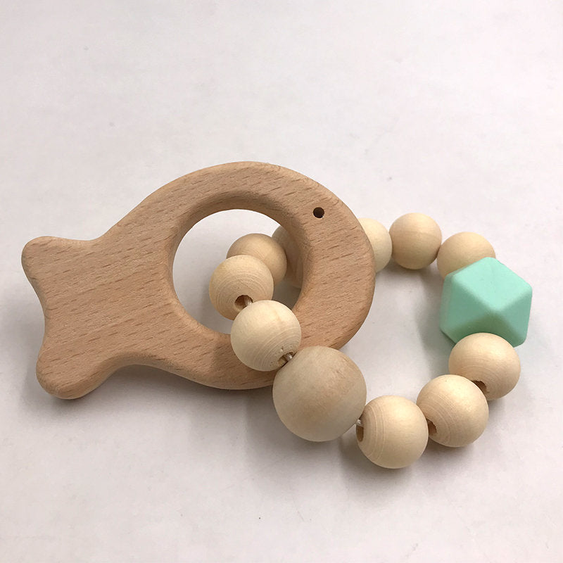 Wooden Baby Bracelet Animal Shaped Jewelry Teething For Baby Organic Wood Silicone Beads Baby Rattle Stroller Accessories Toys