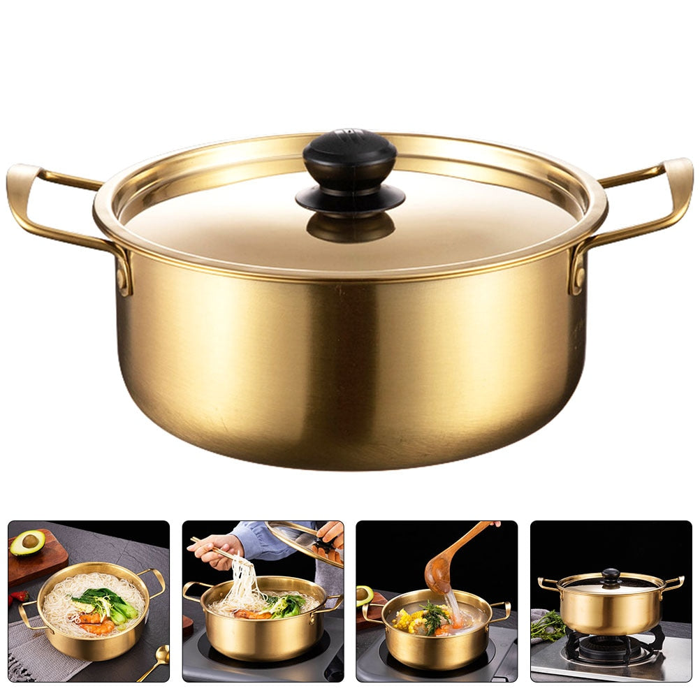 Instant Noodle Pot Kitchen Stainless Steel Cookware Soup Pots Cooking Large Pan Lid Korean Big